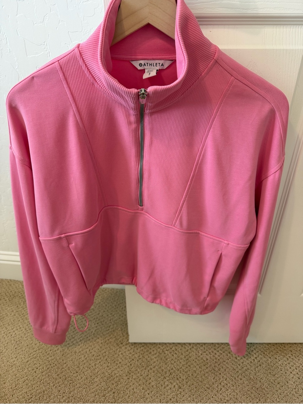 Athleta Pink Seasoft 3/4-Zip Ribbed Pullover Top